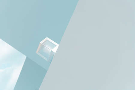 cement abstract modern white  geometric architecture and blue sky backgroundの写真素材