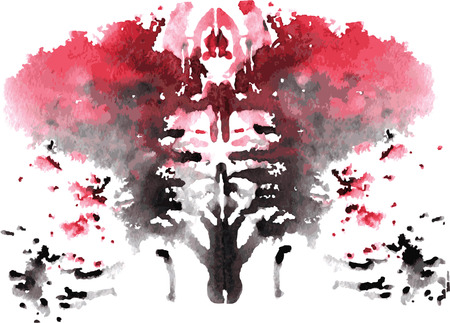 watercolor symmetrical Rorschach blot on a white backgroundのイラスト素材