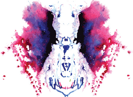 watercolor symmetrical Rorschach blot on a white backgroundのイラスト素材