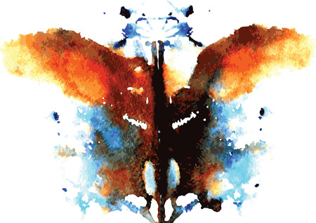 watercolor symmetrical Rorschach blot on a white backgroundのイラスト素材
