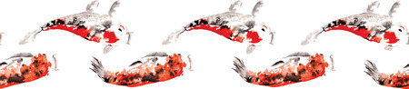 Endless narrow pattern of intertwined Japanese carp koi painted in watercolorのイラスト素材