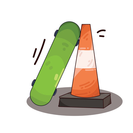 skateboard with traffic coneのイラスト素材