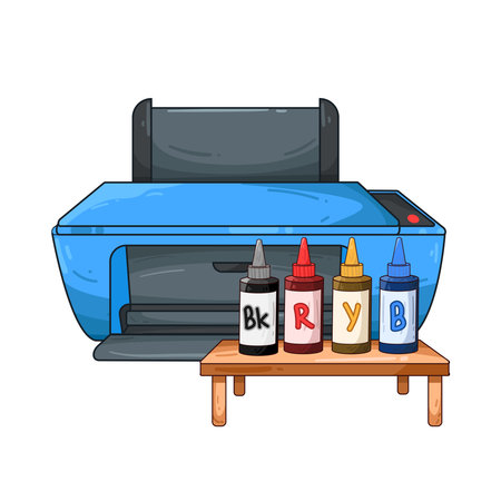 printer with ink bottlesââのイラスト素材