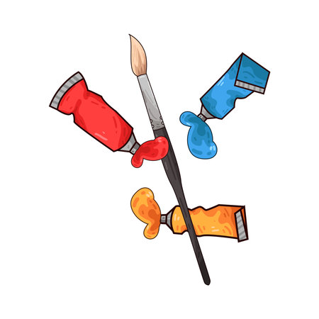 paint brush and paint tubesâのイラスト素材
