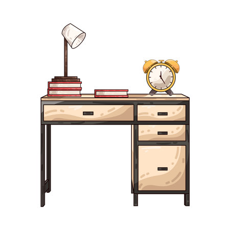 desk with books, lamp and clockâââのイラスト素材