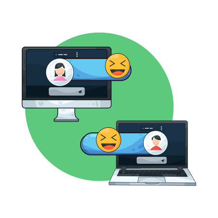 chatting on computer and laptopのイラスト素材