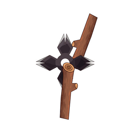 shuriken thrown at woodのイラスト素材