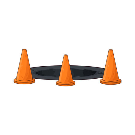 traffic cones around potholeのイラスト素材