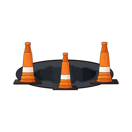 traffic cones around potholeのイラスト素材