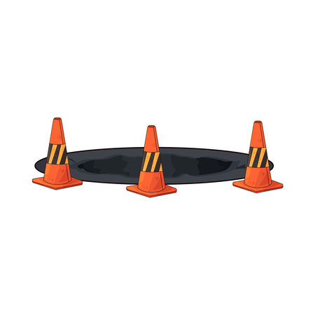 traffic cones around potholeのイラスト素材