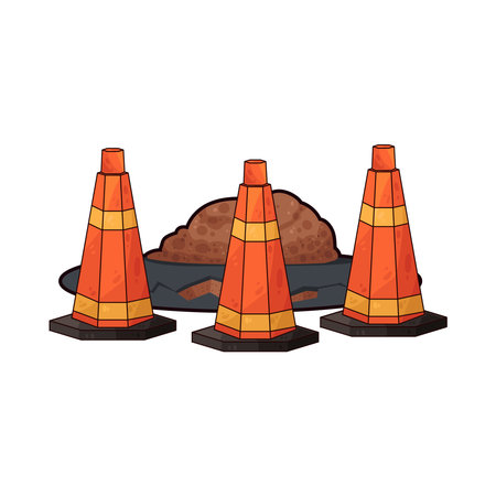 traffic cones around potholeのイラスト素材