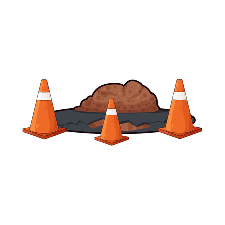 traffic cones around potholeのイラスト素材