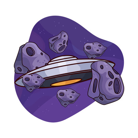 ufo with asteroidのイラスト素材