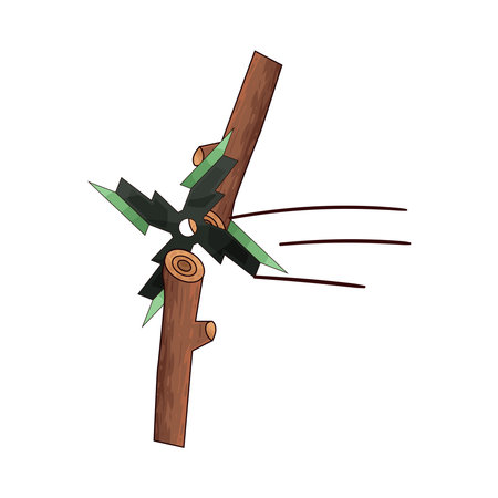 shuriken thrown at woodのイラスト素材