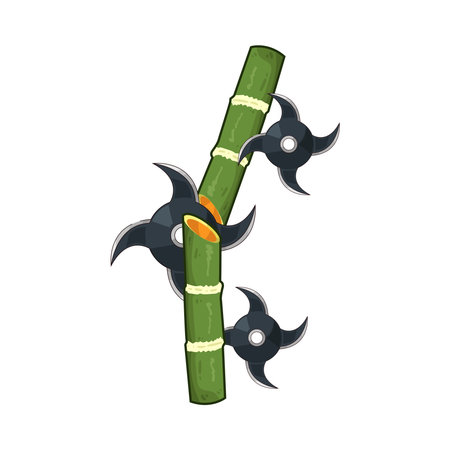shuriken throwing at bambooのイラスト素材