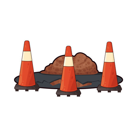 traffic cones around potholeのイラスト素材