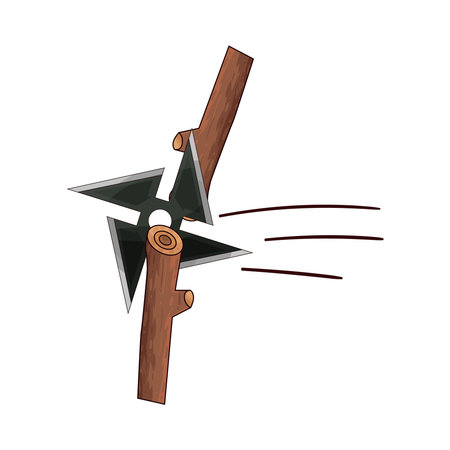 shuriken thrown at woodのイラスト素材