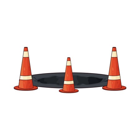 traffic cones around potholeのイラスト素材