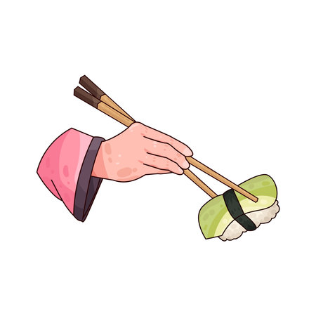 chopsticks holding sushiのイラスト素材