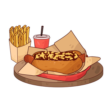 hot dog with french fries and drinkのイラスト素材