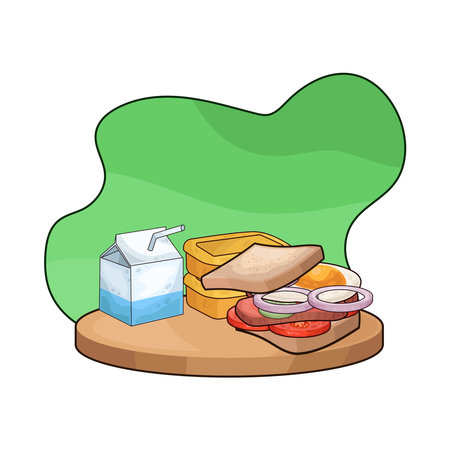 sandwich with milk boxのイラスト素材