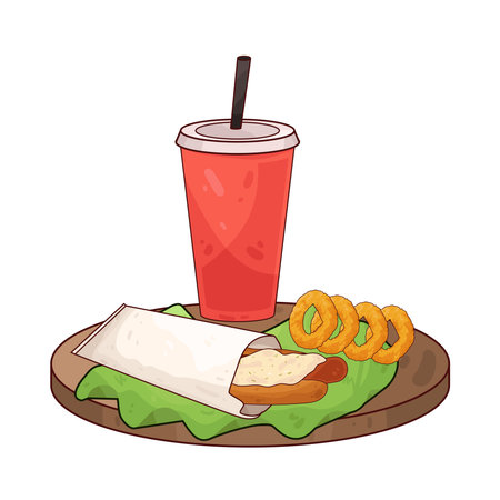 hot dog with onion rings and drinkのイラスト素材