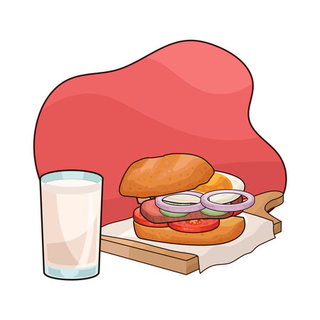 sandwich with milk glassのイラスト素材