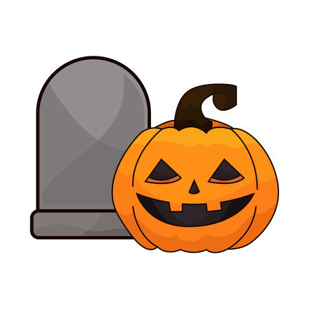 grave with halloween pumpkinのイラスト素材