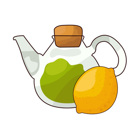green tea teapot with lemonのイラスト素材