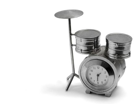 Miniature clock - Drums isolated on white backgroundの写真素材