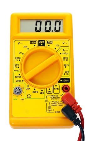 Yellow multimeter, technology tool, on white backgroundの写真素材