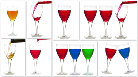 A collection of liquor  Filling a glass  Isolated on whiteの写真素材