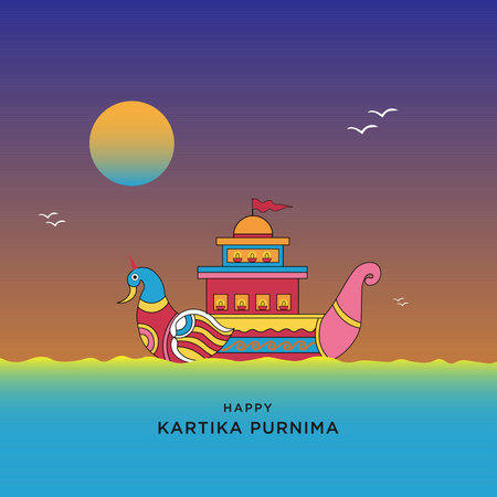 Happy Kartika Purnima greeting card. Colorful vector illustration.のイラスト素材