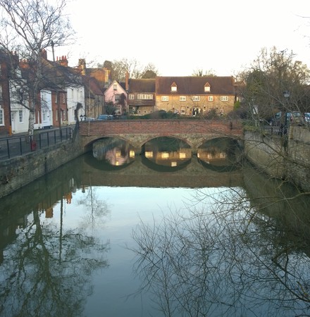 sunset bridge reflection