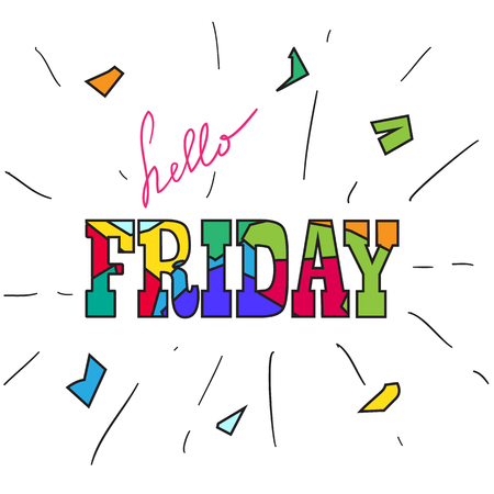 illustration with multicolor design text and geometric elements on white backgroundのイラスト素材