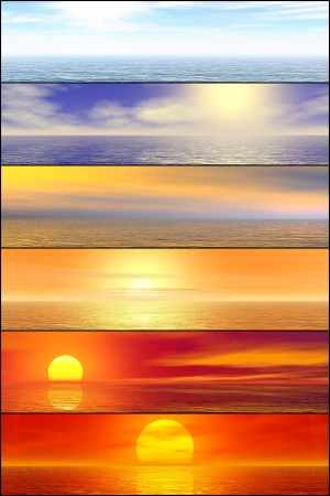 Sunshine seascape header set  High resolution 3D imageの写真素材