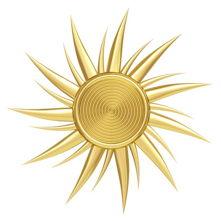 Golden sun symbol isolated on white background  High resolution 3D imageの写真素材