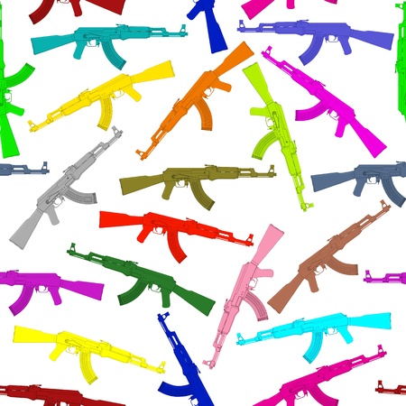 Seamless background pattern of colorful assault rifles isolated on white. High resolution 3D imageの写真素材