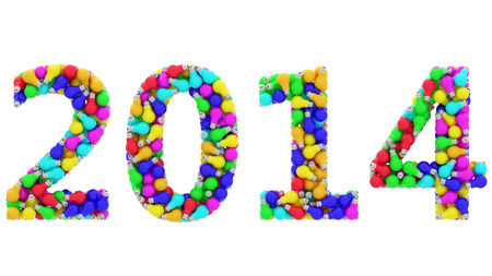 2014 digits composed of colorful lightbulbs isolated on white background. High resolution 3D imageの写真素材