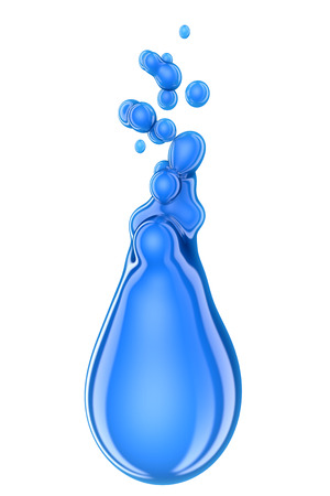 Realistic blue drop isolated on white background. High resolution 3D imageの写真素材