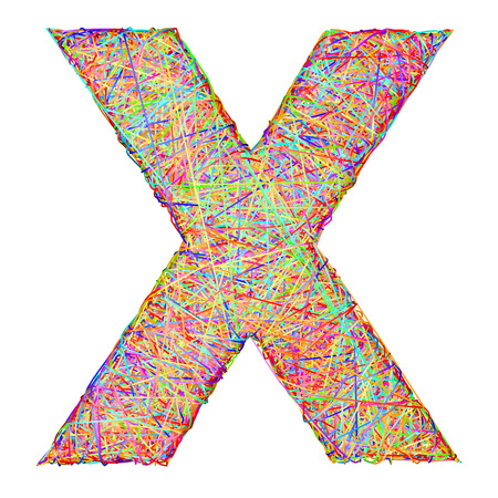 Alphabet symbol letter X composed of colorful striplines isolated on white. High resolution 3D image
の写真素材