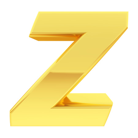 Gold alphabet symbol letter Z with gradient reflections isolated on white. High resolution 3D imageの写真素材