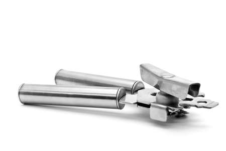 Hand operated can opener, isolated against white backgroundの写真素材