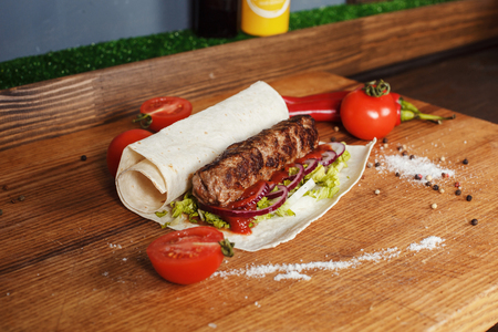 Kebab in pita breadの写真素材