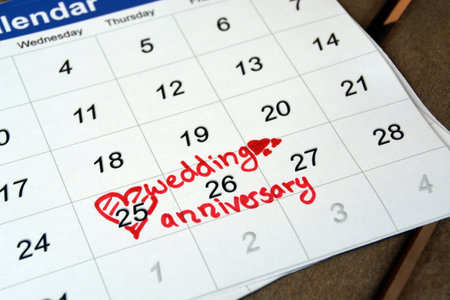 wedding anniversary writen in calendarの写真素材