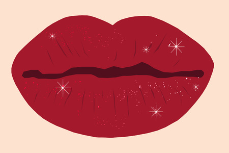 vector illustration of red shiny y lips.のイラスト素材