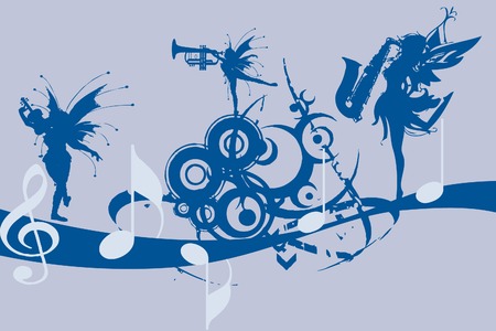 Stylish design of music notes with fairies singingのイラスト素材