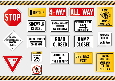 American traffic signs. Vector illustration of traffic signs.の
