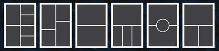 Photo collage grid. Vector. Mood board template. Set of blank moodboard. Pictures on dark polygon...