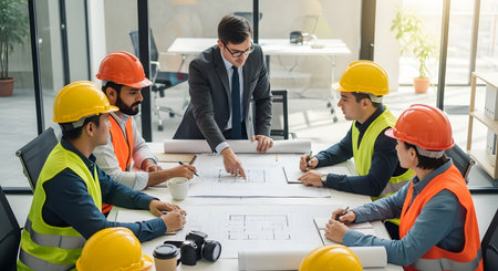 Team of engineers and architects working together in office. Construction concept.の写真素材